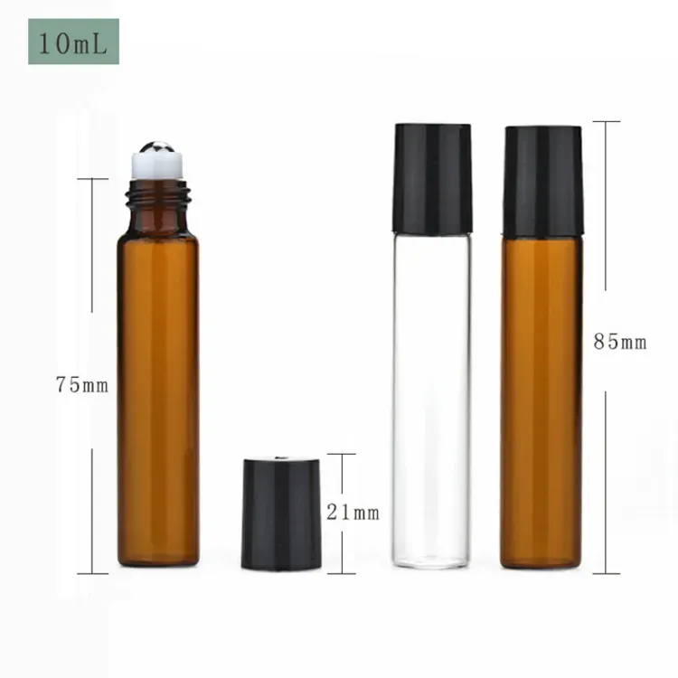 10ml Simple Empty Glass Roll On Bottle Blue Red Green Amber Clear Roller Container 1/3OZ for Essential Oil, Aromatherapy, Perfumes and Lip Balms