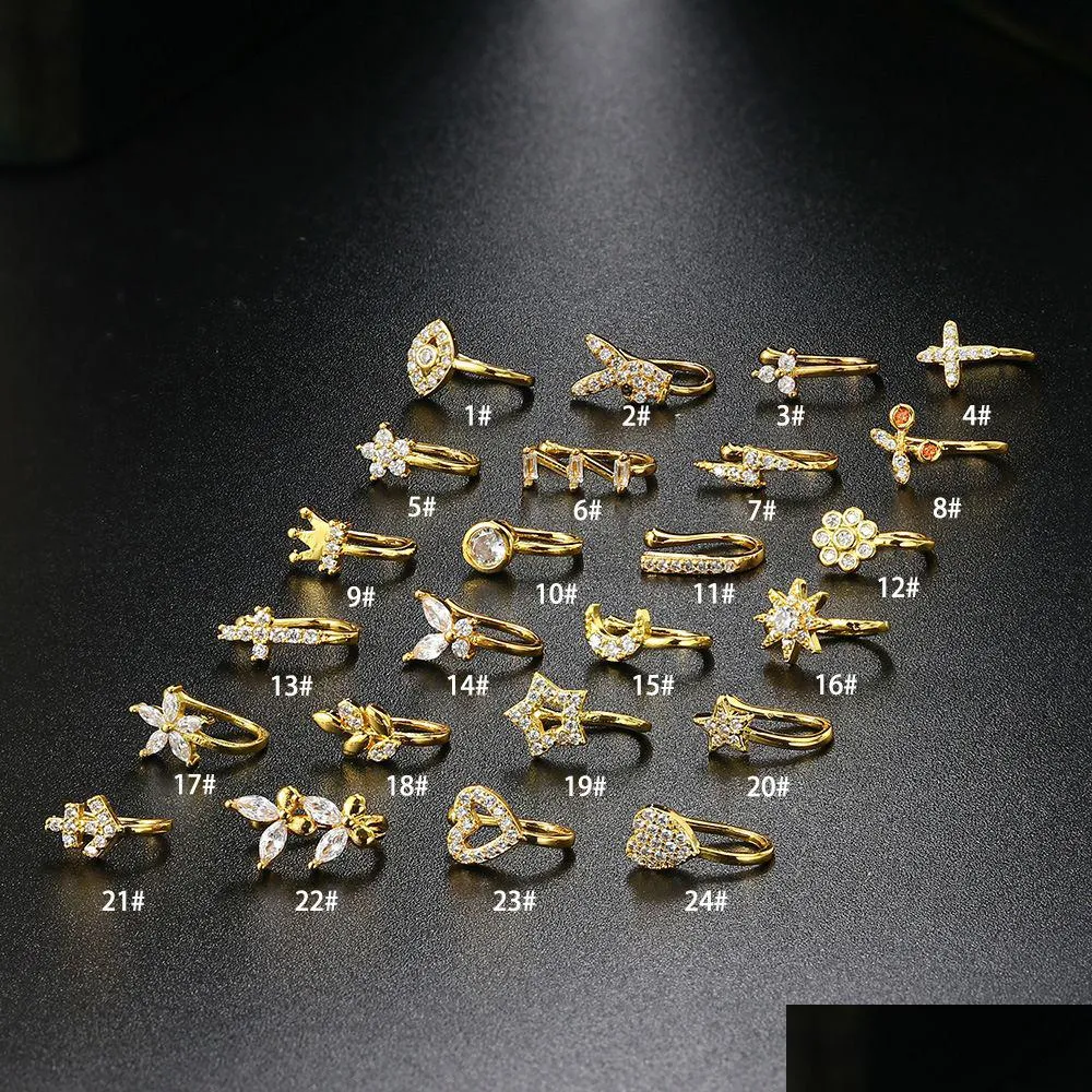 Nose Rings Studs Allmatch Copper Inlaid Zircon Ushaped Clip Ear Bone Nonperforated Antipain Puncture Ring Jewelry Wholesal Dhgarden