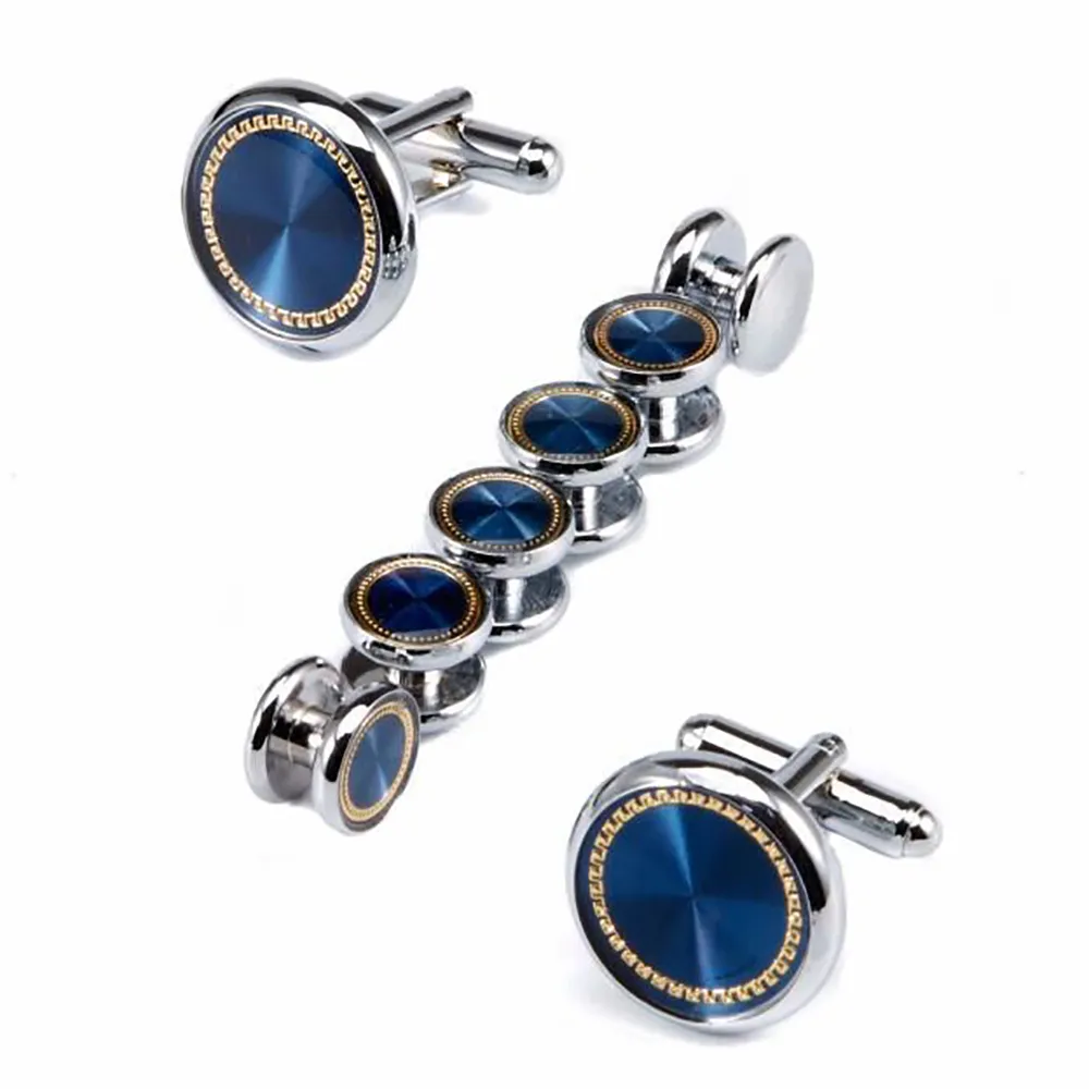 8pcs/set Luxury Black Blue Fashion Round Cufflinks Arm Buttons For Men Business Shirts Cuff Links Wedding Jewelry Accessories