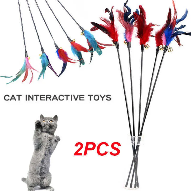 Toys Cat Cat Toy Tüyü Bell Kedi Teaser Wand Cat İnteraktif Oyuncak Komik Renkli Çubuk Teaser Wand Pet Cat Malzemeleri Kedi Aksesuar G230520
