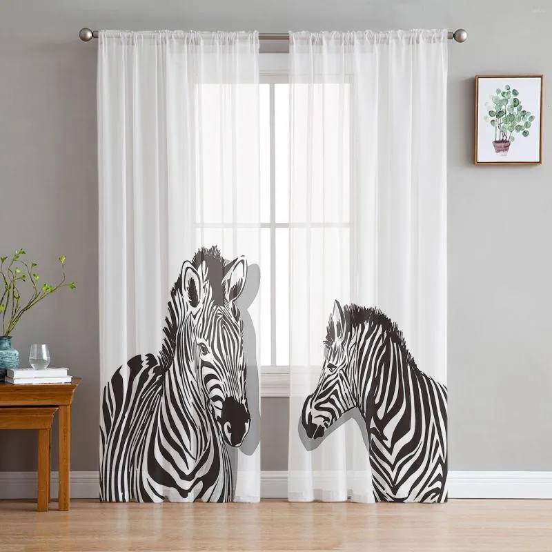 Curtain Two Zebras White Window Curtains Bedroom Modern Drape Sheer Tulle Valances Living Room Kitchen Voile