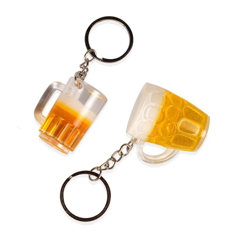 Keychains Lanyards Creative Beer Mug Keychain Pendant Simation Tumblers Straight Cup Lage Decoration Personlig present Key Ring Dr DHCDJ