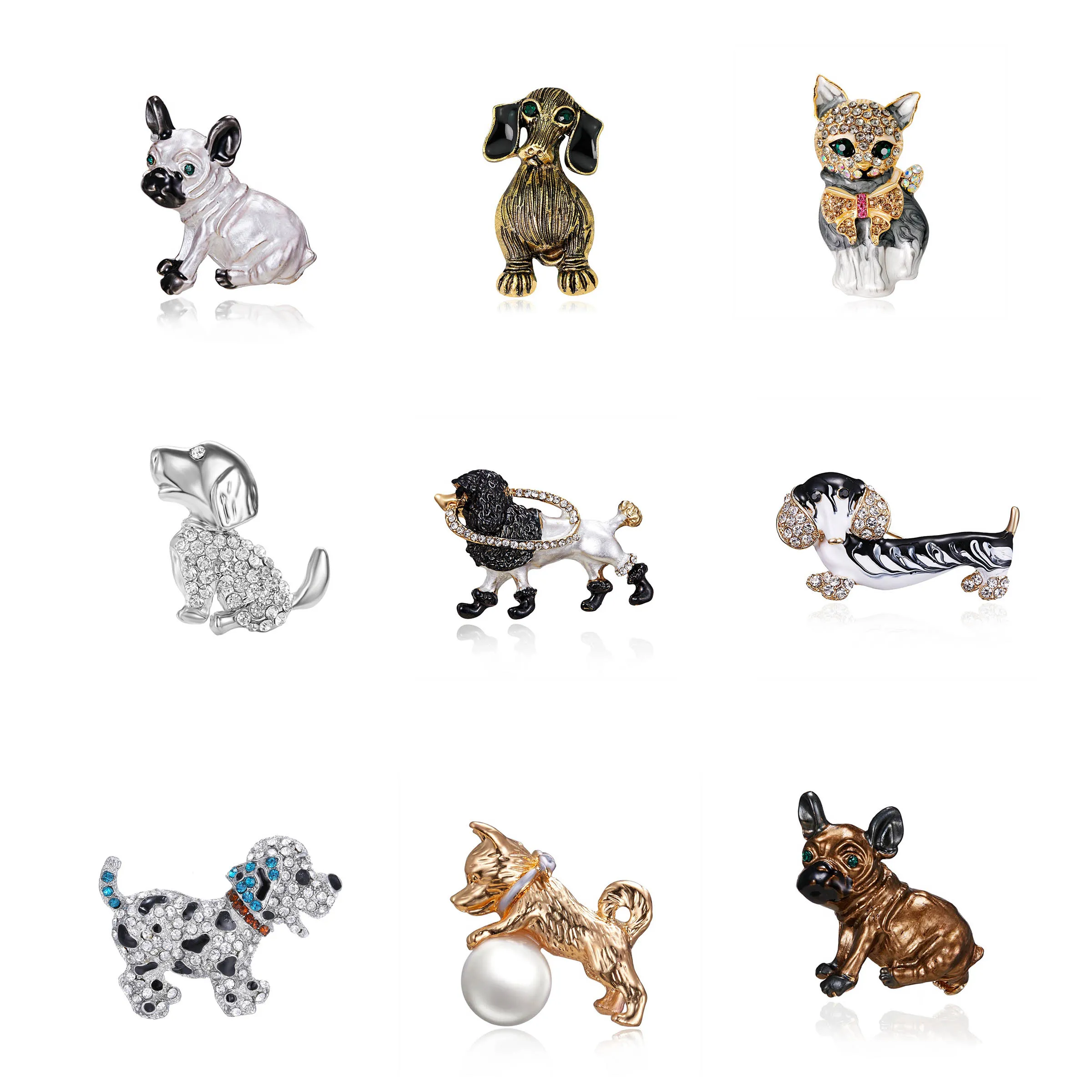 Mode animal de compagnie chat chien broche strass mignon Animal broches broches femmes hommes amoureux émail cristal fête bijoux cadeau accessoires