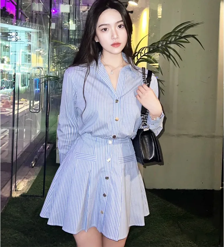 Save Big on Bulk Striped Collared Dress Casual Striped Dress: Relaxed Fit  Collar Summer Dress In Breathable Fabric, Plus Size White Shirt Dress With 