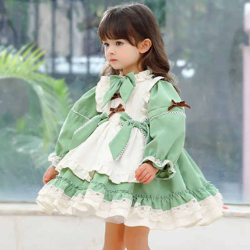 Vestidos de menina 2-7t Partido infantil ELAGANT MENINAS MANAGEM LONGA MANAGEM SPANHOUS Ruffle Style Dress G220523