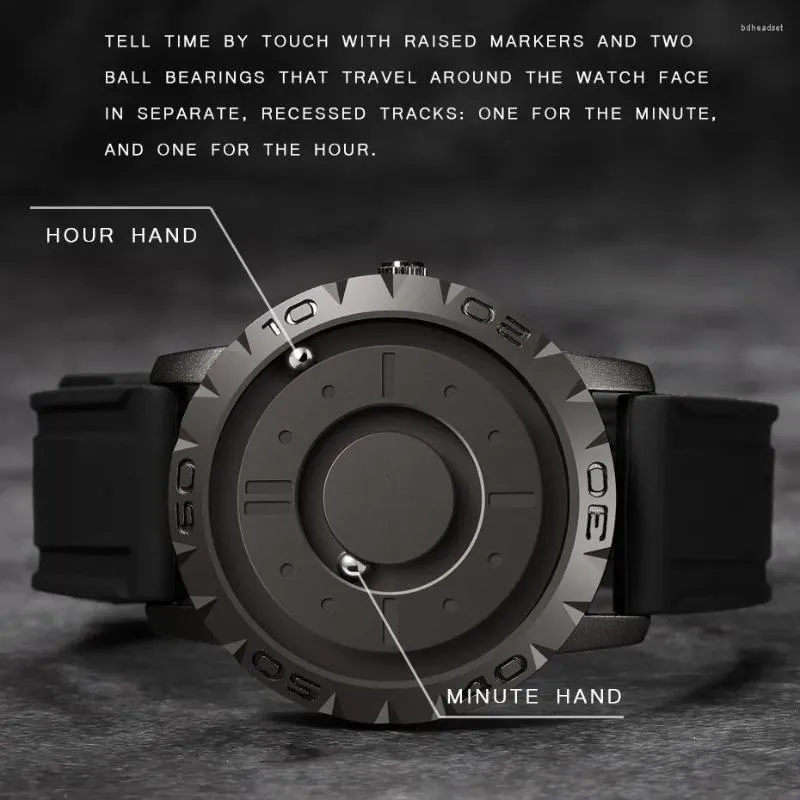 Armbanduhren Eutour Original Eisenkugel Magnetzeiger Konzept Quarz Ungewöhnliche Herrenuhr Mode Kautschukband für Männer Uhren Hombre