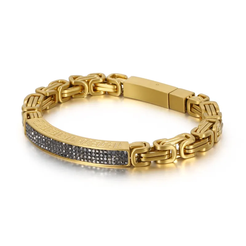 21,5 cm 7 mm Goldarmbänder Herrenschmuckkette Hip Hop 18 Karat Gold Diamantarmband Einfache personalisierte kreative Kaiserkette Herrenarmband 18 Karat Massivgoldfüllung