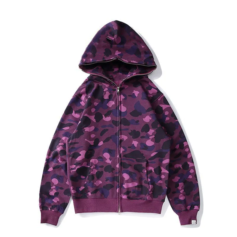 Luvtröja för herr Full Zip Up Shark hoodies för kvinna Designer Camouflage bape Jacka Hoody mall Huvtröja Man Dam Warm Tech Fleece tröja xxxl storlekstabell