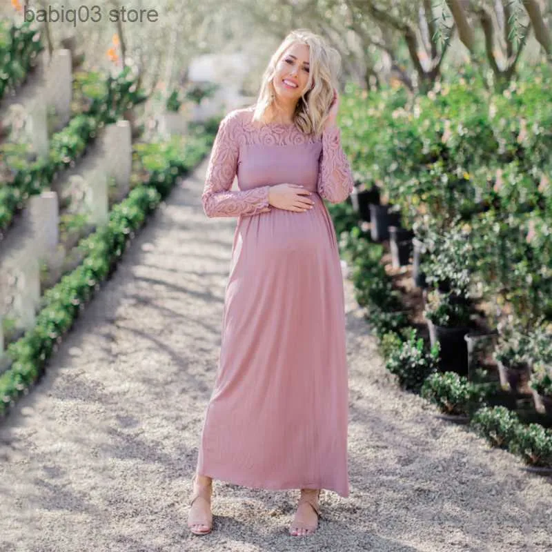 Maternity Dresses 2022 Autumn Lace Pregnancy Dress Long Sleeve Maternity Gown Nursing Dresses Clothes Plus Pregnant Woman Vestidos Baby Showers T230523