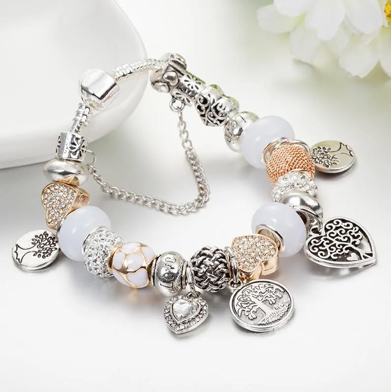Fashion Charm Pendant Bracelet for Pandora Platinum Heart DIY Beaded Pendant Lady Bracelet life tree
