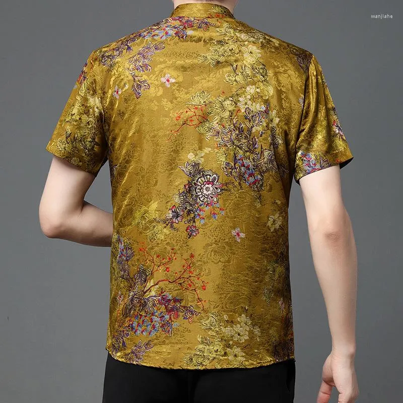 Camisas informales para hombre camisa de seda de morera 90 a la moda para hombre manga corta bordado de negocios de gama alta Real para FCY