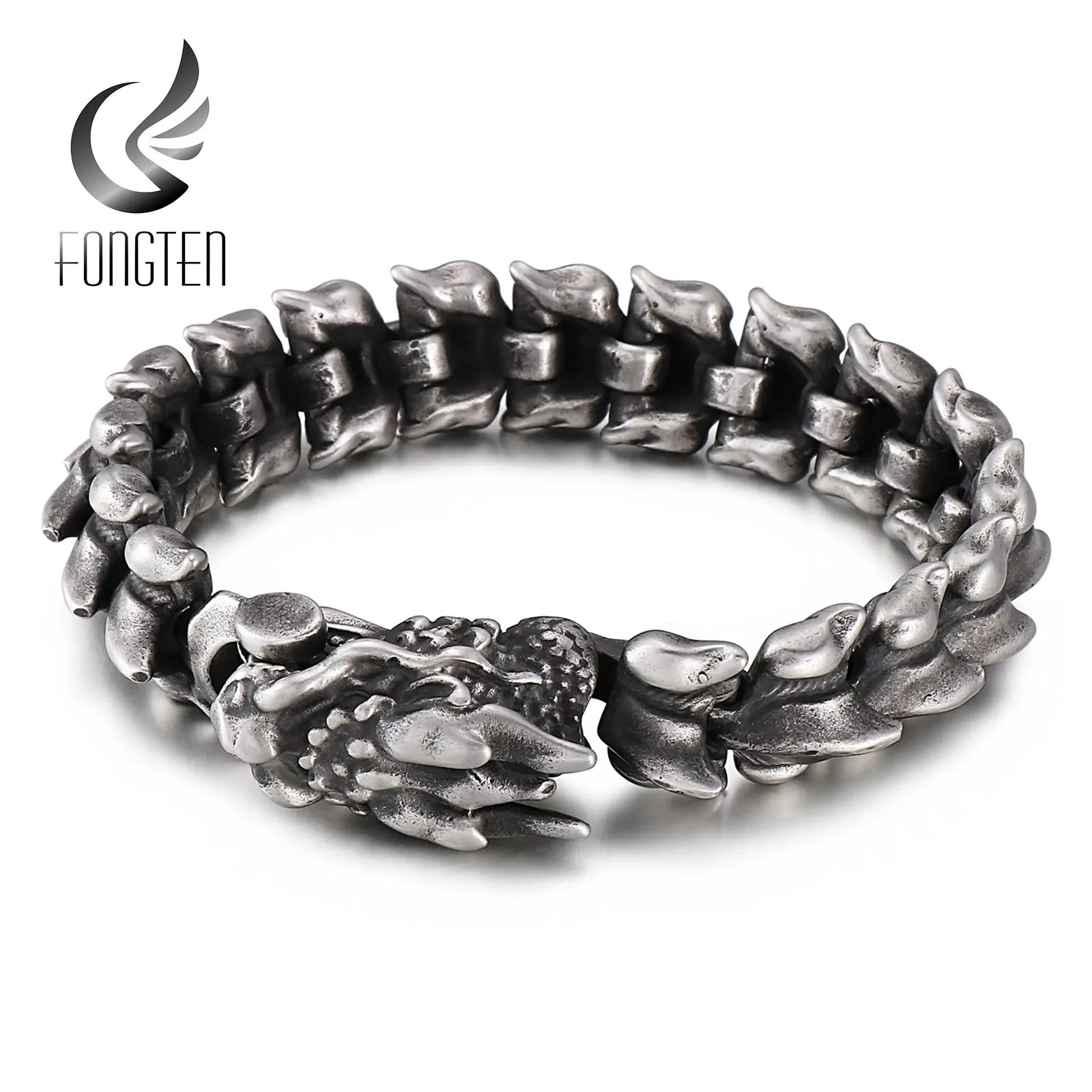 Armband Fongten Dragon Skeleton Charm Wrist Band Viking Armband för män Rostfritt stål Animal Fashion Jewelry