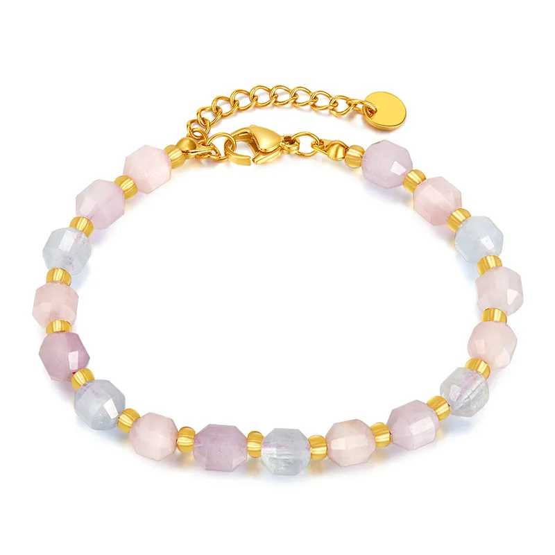 morganite beaded bracelet natural gemstone adjustable bracelets stainless steel fashion summer jewelry for women