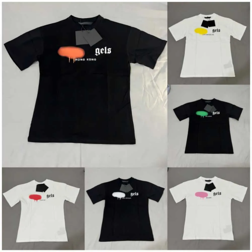 2023 Menswomen 's T Shirts T 셔츠 Palms Palmalgel City 디자이너 알파벳 제한 잉크젯 낙서 편지 인쇄 남성 범선 짧은 슬리브 캐주얼 수정