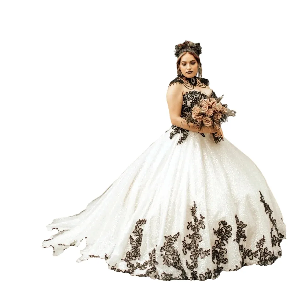 Cinderella Black Wedding Dresses Gothic Romance: Black White Wedding Dress With Cape, Applique Lace, Plus Size Cinderella Black Wedding Dresses Gothic Romance: Black White Wedding Dress With Cape, Applique Lace, Plus Size