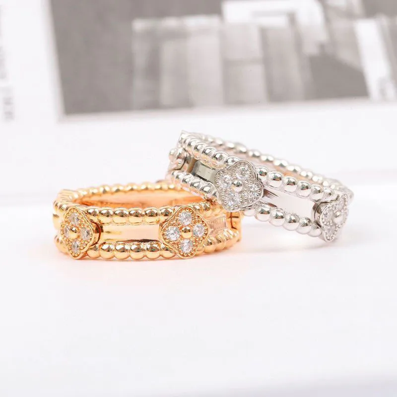 Designer sieraden ring caleidoscoop vier blad bloemenringen mode full diamant klassieke luxe sieraden liefde ring vrouwen bruiloftsfeestje