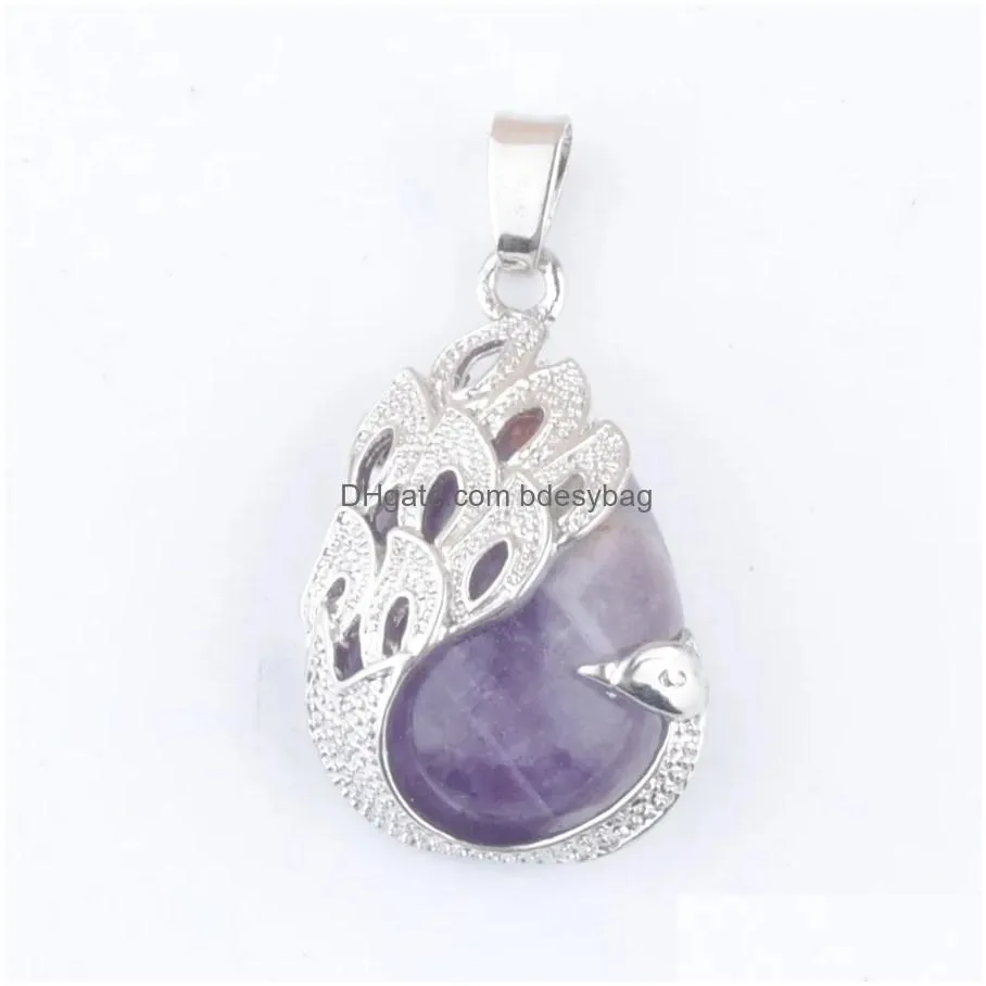 Pendanthalsband Nya ankomst påfågel Natural Gem Stone Teardrop Lapis Crystal Lucky Jewelry for Female Gift BN464 Drop Leverans Pen DHLK5