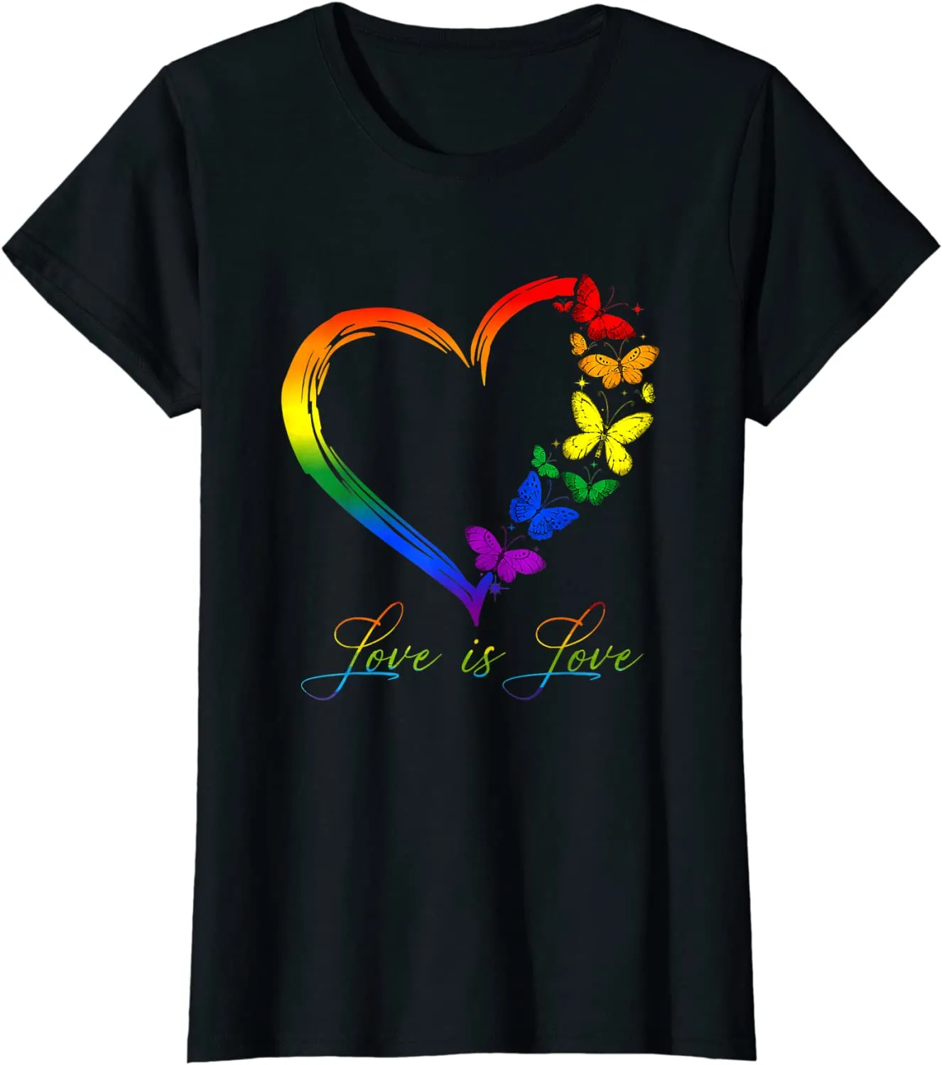 Dames kleding vlinder hart regenboog liefde is liefde lgbt gay lesbian pride t-shirt dames t-shirt print