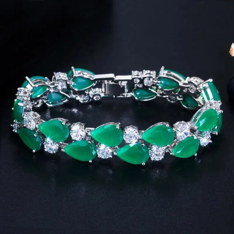 Bracelets CWWZircons Geometric Natural Green Cubic Zircon Stone Luxury Wide Big Bracelet Bangle for Women Jewelry Party Accessories CB209