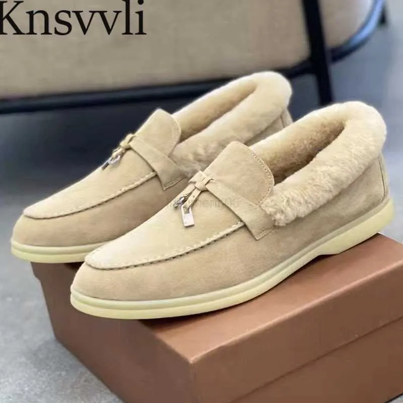 Kış Ayakkabıları Kadın Çocuk Süet Düz Ayakkabılar Metal Kilit Dekorasyon Loafers Kadın Günlük Yürüyüş Ayakkabıları Yün Sıcak Ayakkabıları Kadınlar İçin X230523