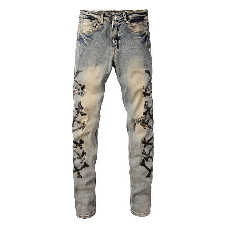 世界の Trending Designer Bone Camouflage Street High Jeans Men For パンツ