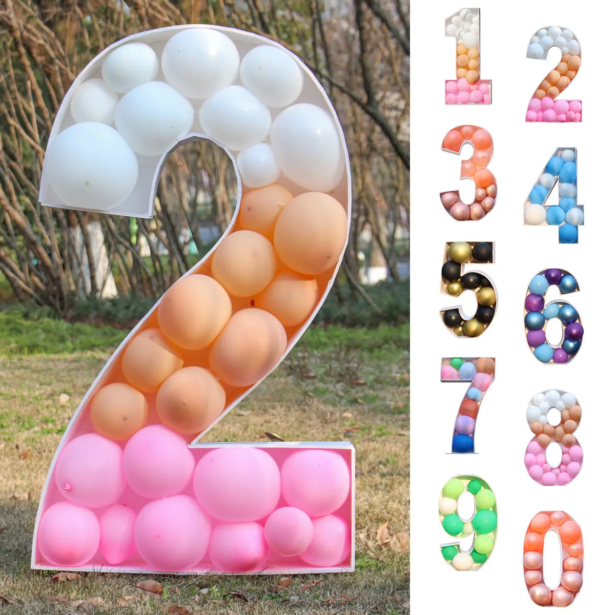 Otros suministros para fiestas de eventos 73/93 cm Número de cumpleaños gigante Globo Caja de llenado Globo Fiesta de cumpleaños Decoración Boda Baby Shower Globo Número Marco Caja 230523