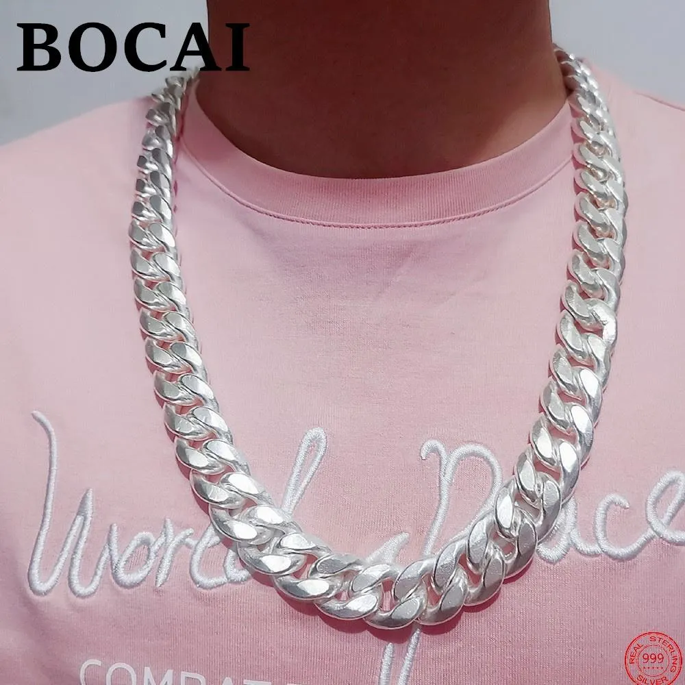 Necklaces BOCAI Real S999 Sterling Silver Necklace Simple Personality Trend Men's Domineering Thick Pure Argentum Neck Chain Jewelry