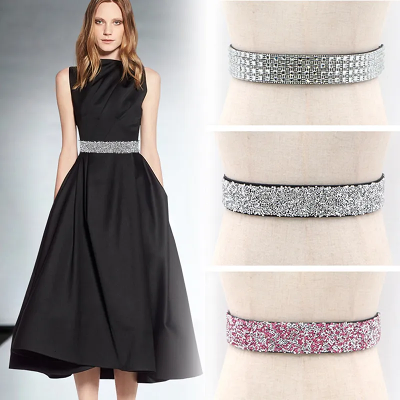 Women's Crystal Rhinestone Bling Elastic Waist Belt – Waistband For Dresses – Multi-Color