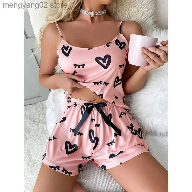 Sexy Pajama Set for Women in Milk Silk 2 Piece Summer Sleepwear Top and Shorts T230523
