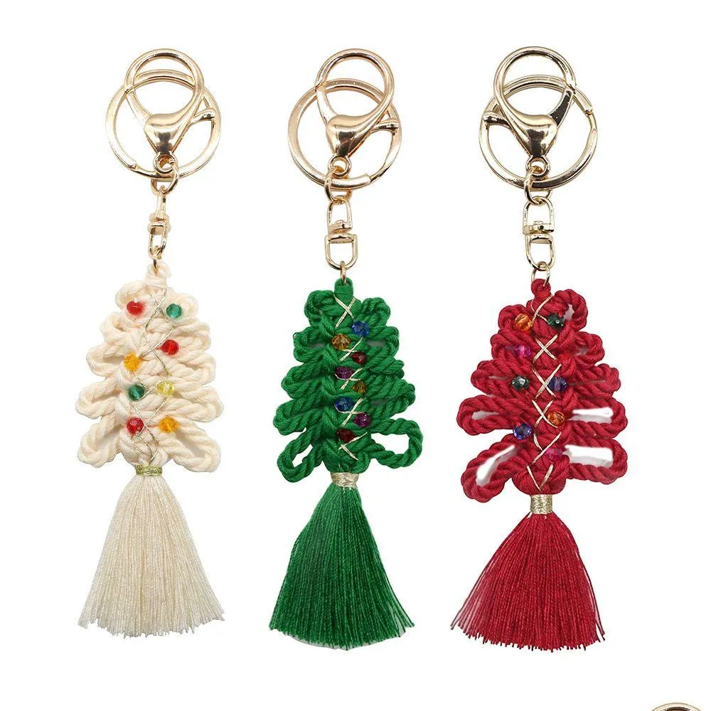 Keychains Lanyards Christmas Tree Tassel Keychain Hand Woven Fashion Accessories Bag Pendant Keyring Drop Delivery Dh834