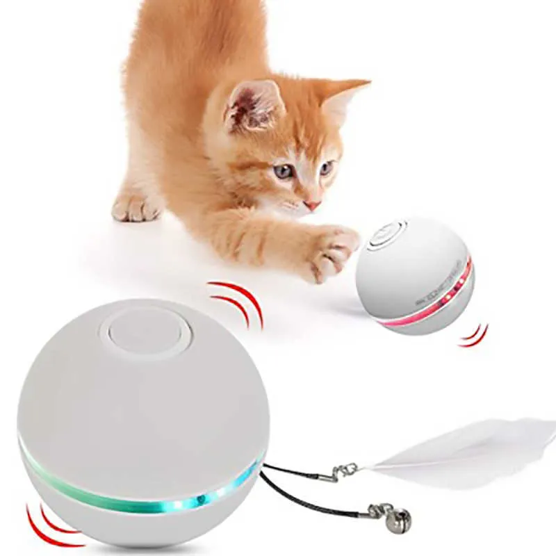 USB Cat Toy Interactive Self Rotating LED Feather Ball Automatic Magic Cat Dog Pet Toys