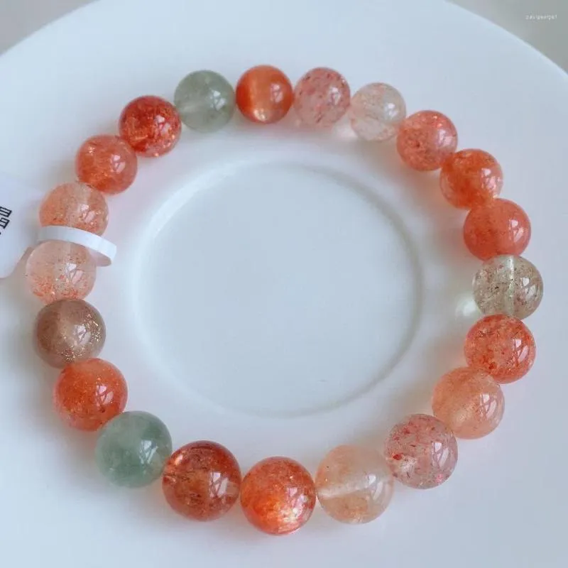 Strand Naturel Vert Arusha Orange Sunstone Fraise Quartz Béryl Bracelet 9.1mm Clair Perles Rondes Femmes Bracelet