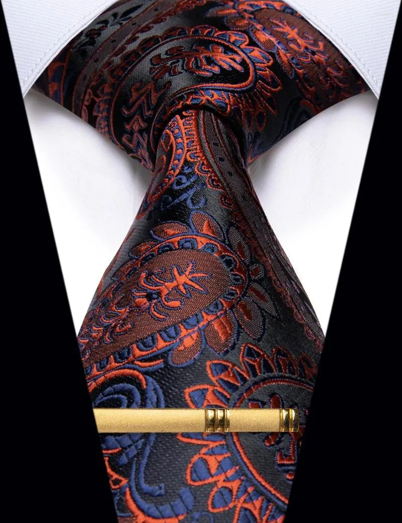 Papillon Luxury Silk Nero Rosso Blu Paisley Floral Cravatta da uomo con clip Cravatta di alta qualità per uomo Matrimonio Matrimonio Party Corbatas Para