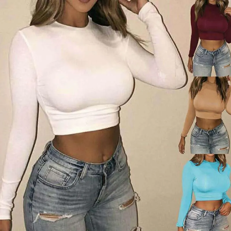 T shirts femme t shirts femme automne couleur unie moulant femme t shirt femmes Sexy hauts bouton d contract serr v tements manches longues