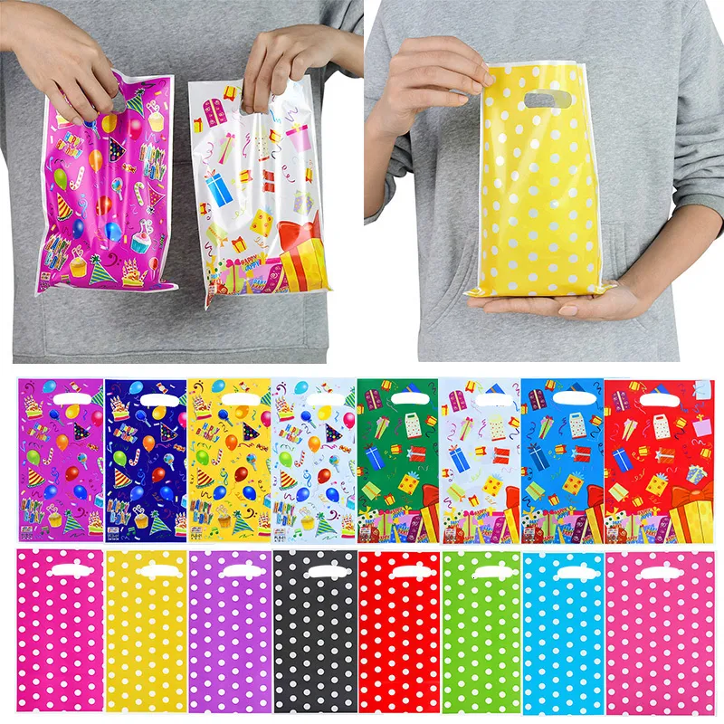 Gift Wrap 1020pcs Printed Bags Polka Dots Plastic Candy Bag Child Party Loot Boy Girl Kids Birthday Favors Supplies Decor 230522