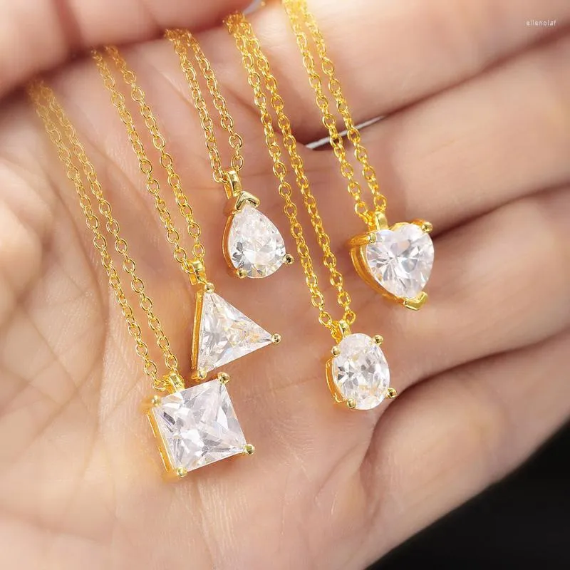 Hänghalsband kristallhalsband för kvinnor geometri rund hjärta guld färg choker kedja zirkon koreanska minimalistiska smycken n481