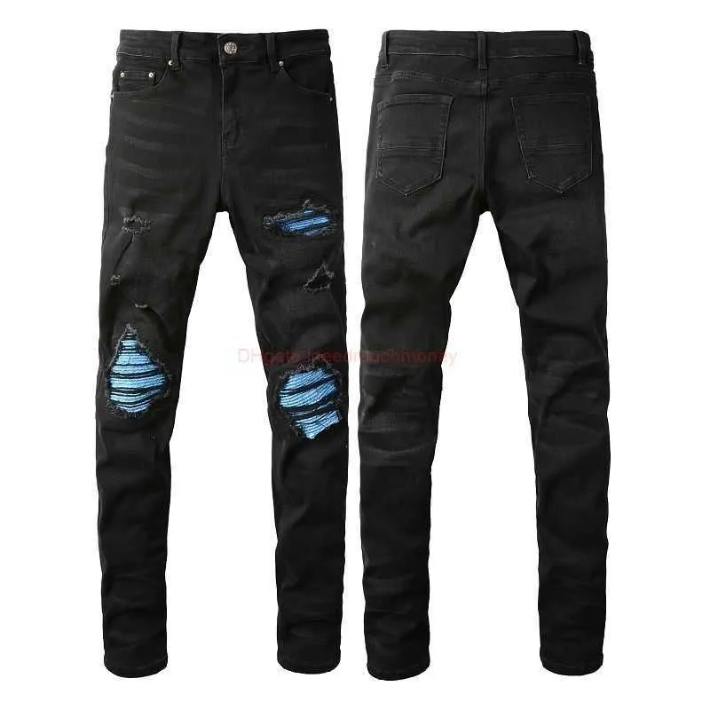 DHgate.com:Distressed Black Perforated Slim Fit Stretch DHgate.com:Distressed Black Perforated Slim Fit Stretch