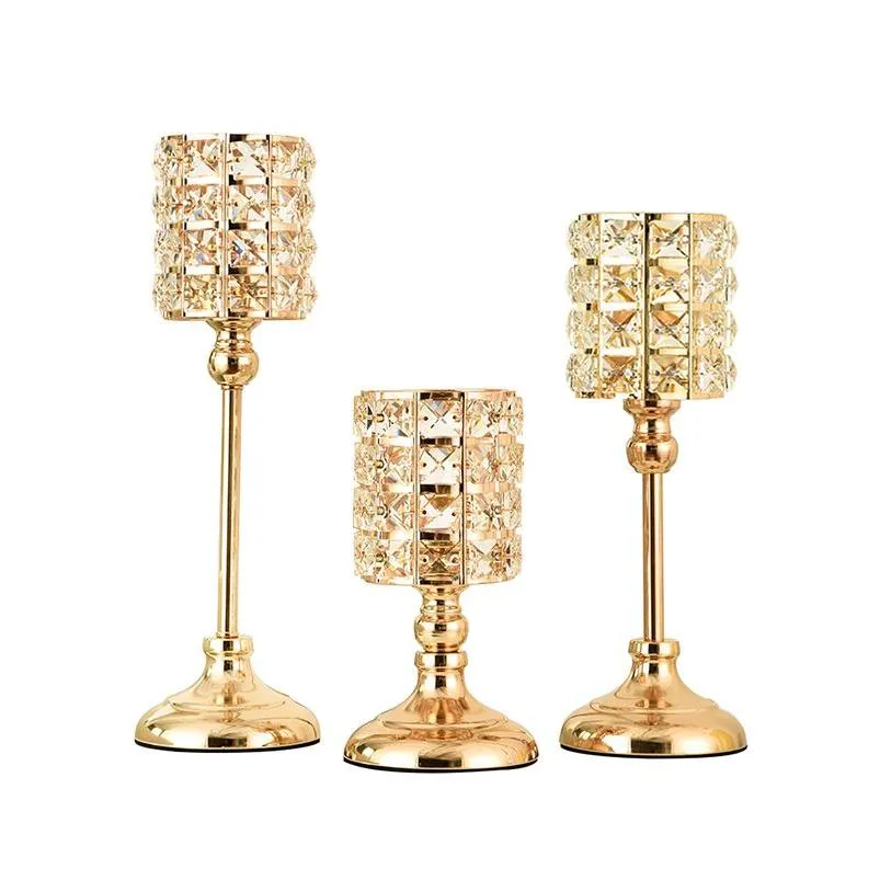 Ljusstakar gyllene kristallhållare kreativ metall vertikal ljusstake bröllop jul semester kandelabrum hem dekoration ornam dhyze
