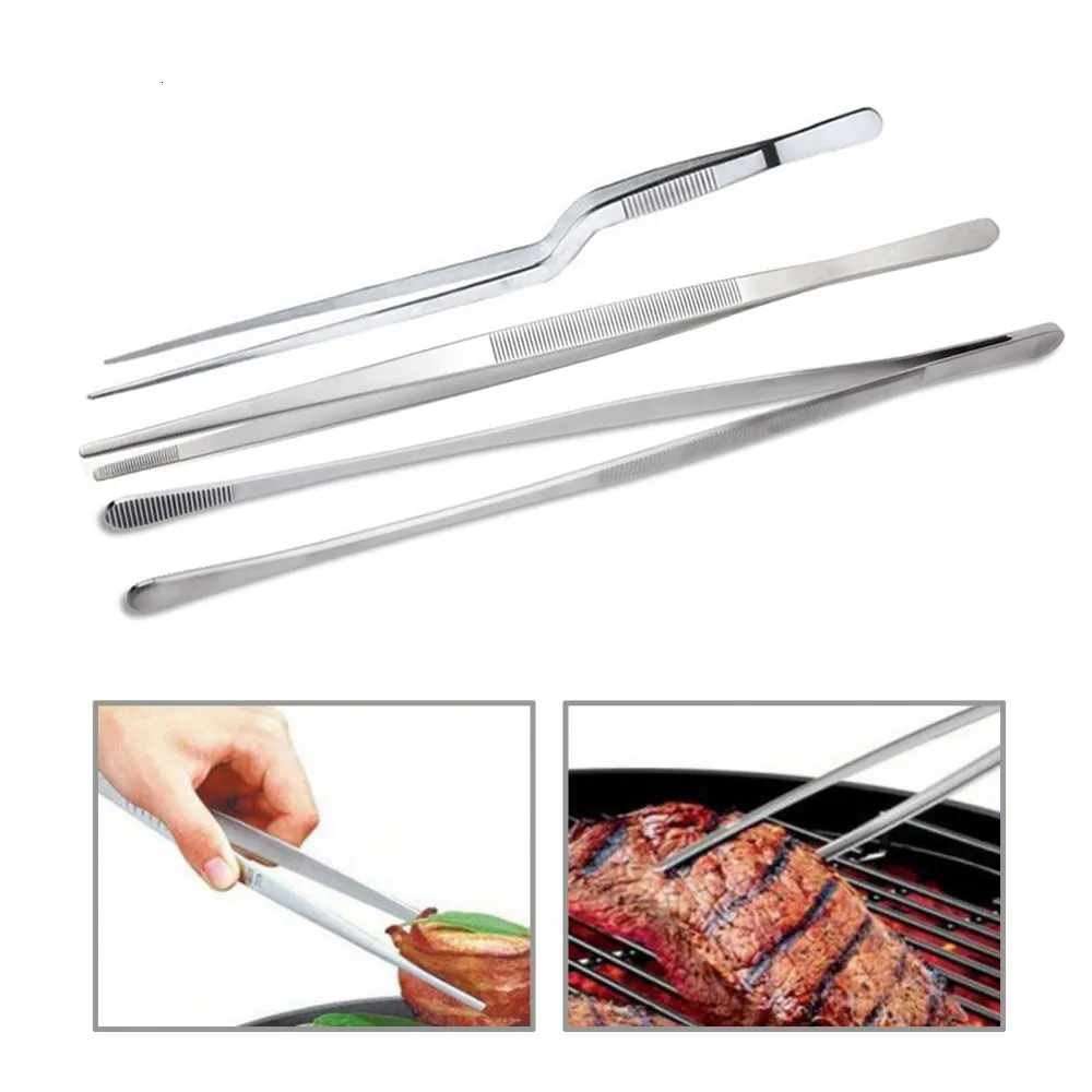 BBQ Tools Accessories Basedidea 12inch Tongs Stainless Steel ExtraLong Tweezers Food Clip Meat Beef Tong with Precision Serrated Tips 230522