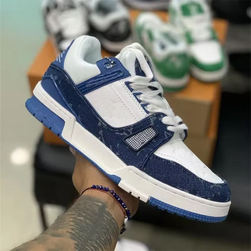 Novo designer de tênis virgil trainer sapatos casuais masculinos femininos couro de bezerro abloh branco verde vermelho azul letras sobreposições plataforma tênis baixo tamanho 36-45