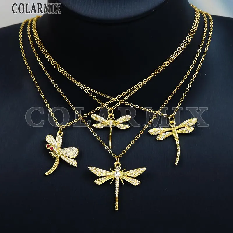 Colares 10 Pcs Libélula Pingente Colar 18k Banhado A Ouro Zircão Libélula Colar Moda Jóias