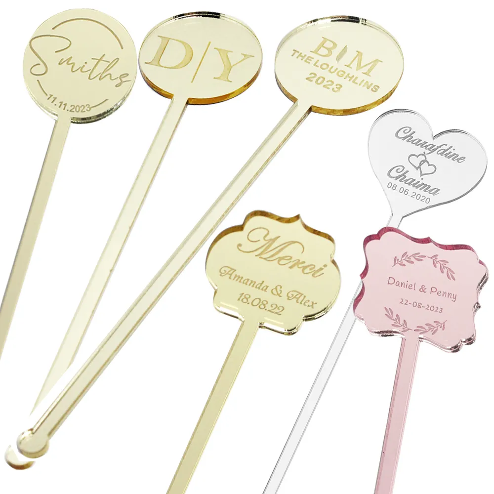 Other Event Party Supplies 100PCS Personalized Engraved Stir Sticks Etched Drink Stirrers Bar Swizzle Acrylic Table Tag Baby Shower Decor 230522