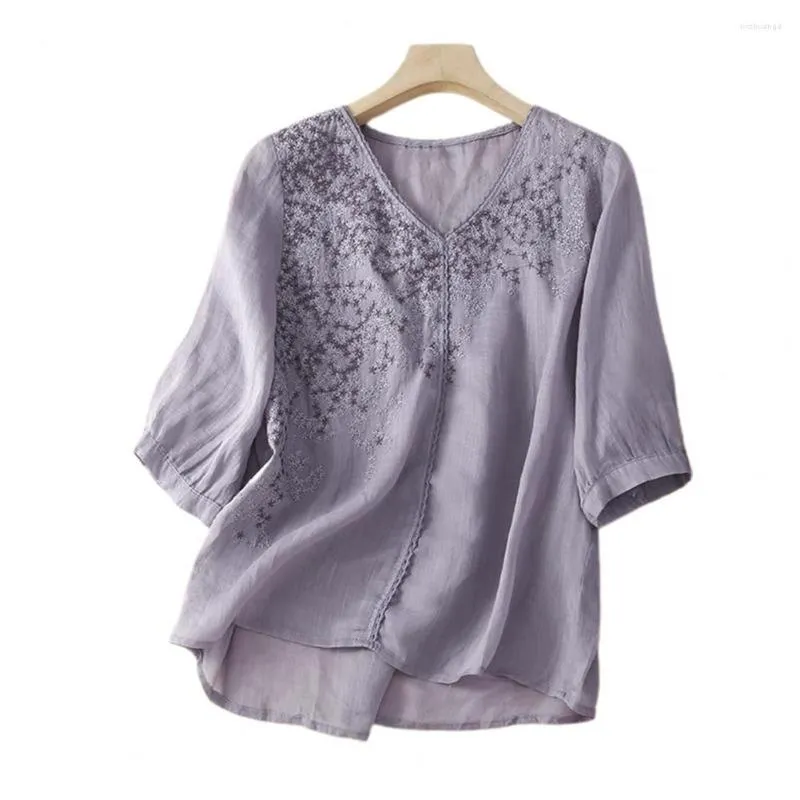 Women's Blouses Stijlvol dames shirt snel drogen vintage blouse v-neck dames zomer borduurwerksterren tops aankleden
