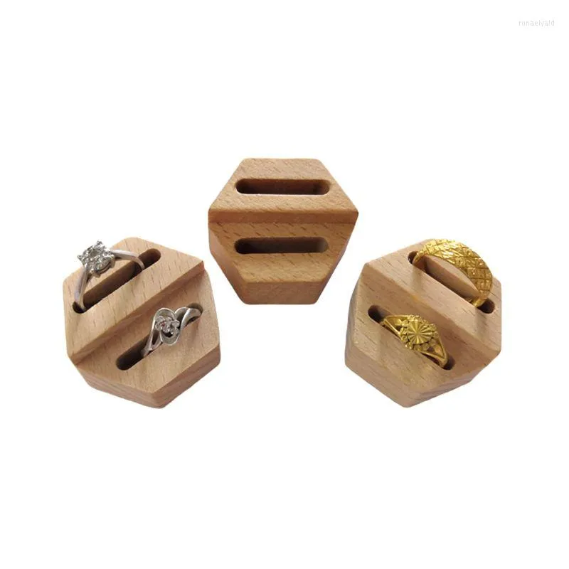 Jewelry Pouches Simple Wooden Hexagon Ring Display Stand Couples Rings Storage Rack Holder Tray Organizer Showcase Tool Gifts