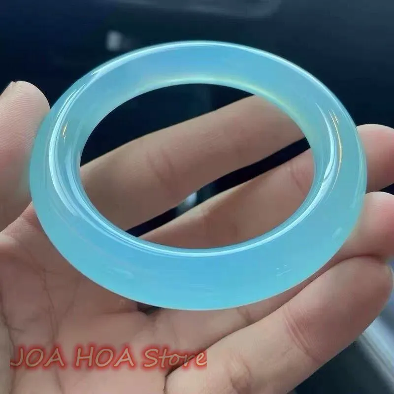 Bangle Quality Gaobing Tianqing Frozen Aquamarine Fat Round Bar Chalcedony Fashionable Sky Blue Agate Jade Bracelet Exquisite Jewelry