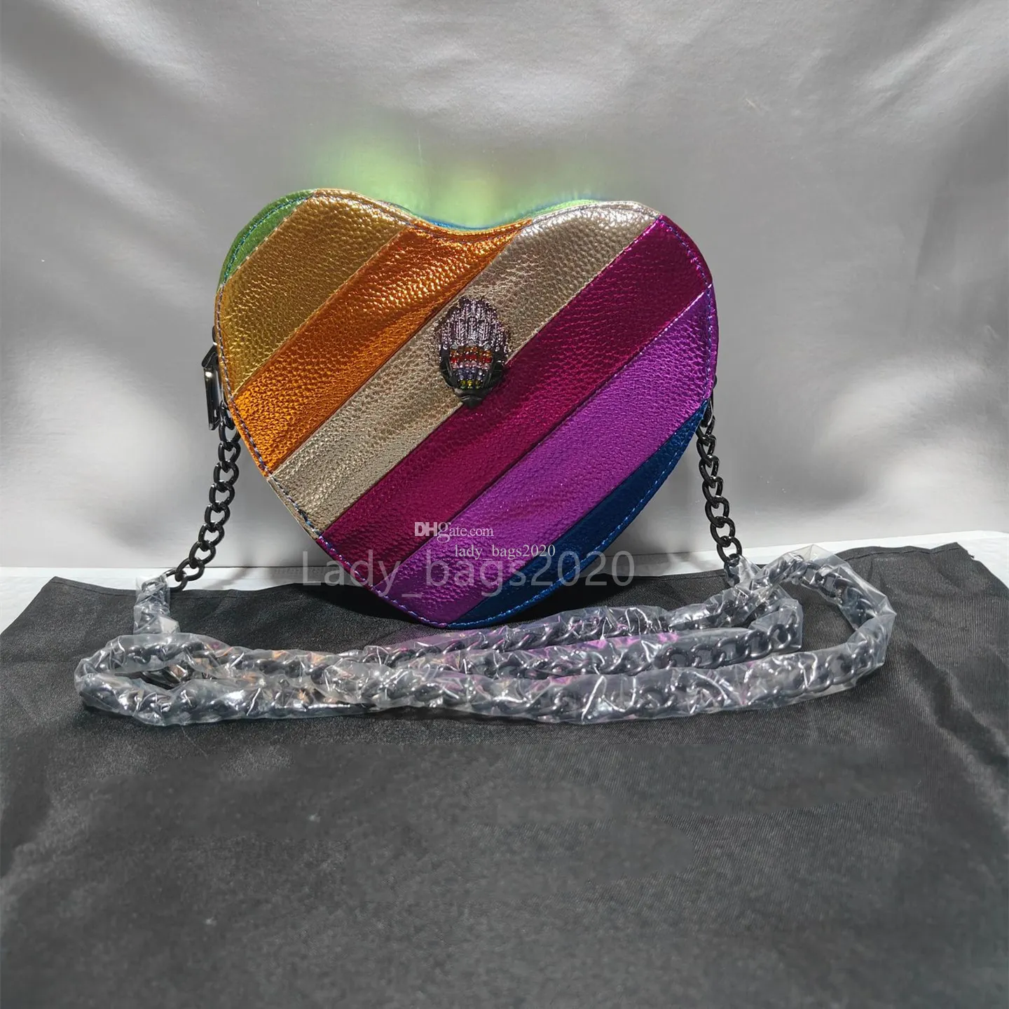 Purse Strap Rainbow Love Heart Adjustable 2W Cross-Body Shoulder LGBTQ Pride Rainbow Leather Chain Link Strap – KMM & Co main image 3