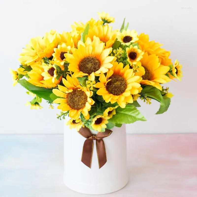 Fleurs décoratives Couronnes Branche Artificielle Bouquet De Tournesol Soie Faux Fleur DIY Bouquets De Mariage Home Party Decor HarmonyDecorative