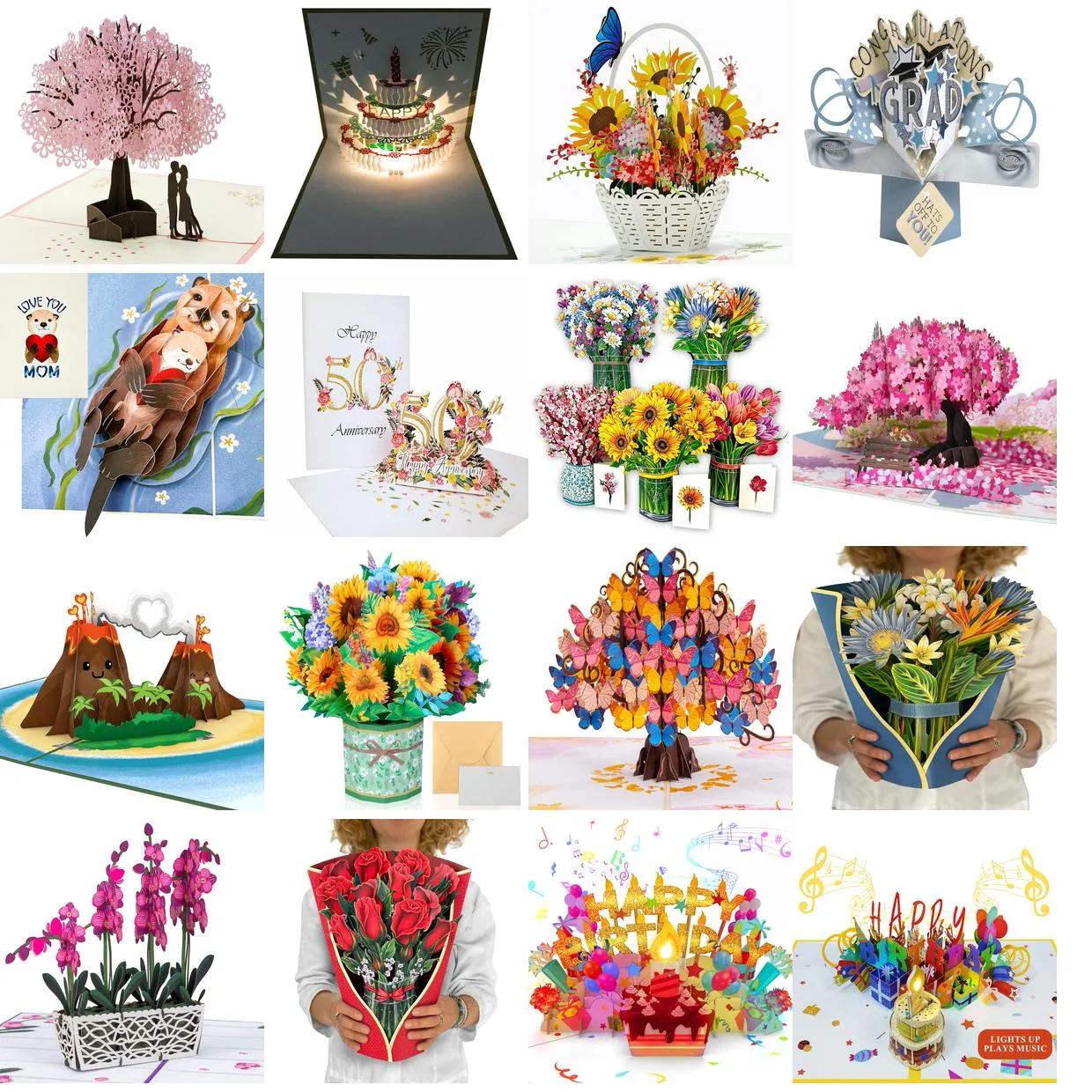 Cartões de felicitações Pop -up Bloom tropical 12 polegadas Bouquet de flor do tamanho da vida Pop -up 3D com carteira de nota e pássaros envelope do paraíso lotus am9dt