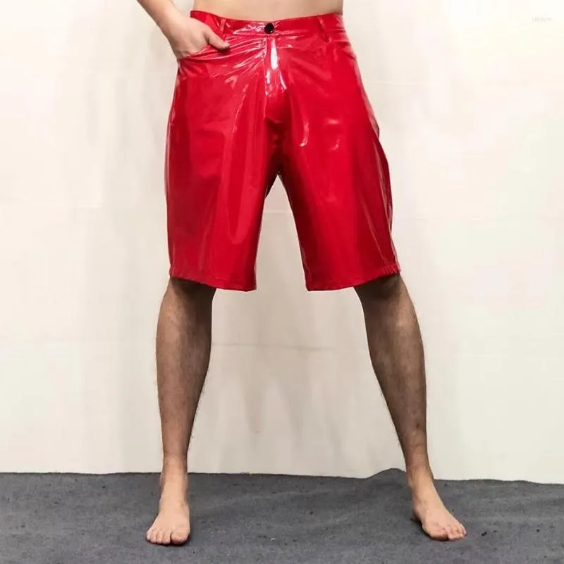 Męskie szorty Thoshine Brand Summer Men Lateks Worbgy Fashion Pvc skóra błyszcząca nocna klub imprezowy hip hop taniec krótkie spodnie