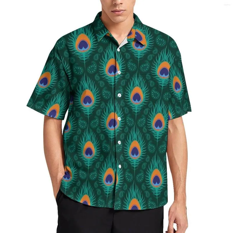 Men's Casual Shirts Fancy Peacock Feathers Animal Designs Beach Shirt Hawaiian Harajuku Blouses Male Custom 3XL 4XL